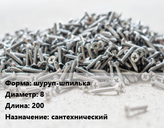 Шуруп шуруп-шпилька 8х200 сантехнический, шт цена от 19.88 Тг / кг, где купить, условия доставки в Алматы и Алматинской области
